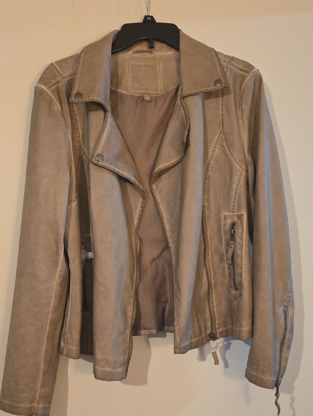 Max Studio Taupe Faux Leather Moto Jacket